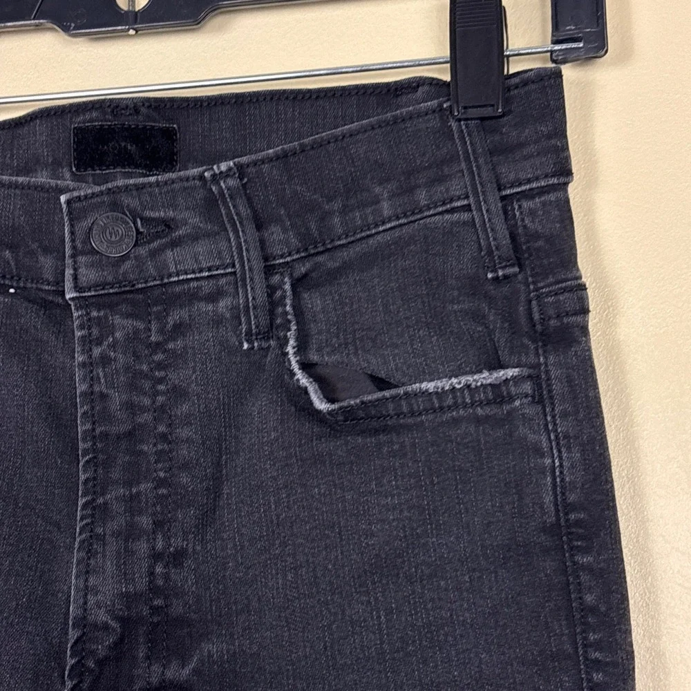 MOTHER Hustler Ankle Fray Jeans Not Guilty Black Women Size 26 High Waist‎ Denim